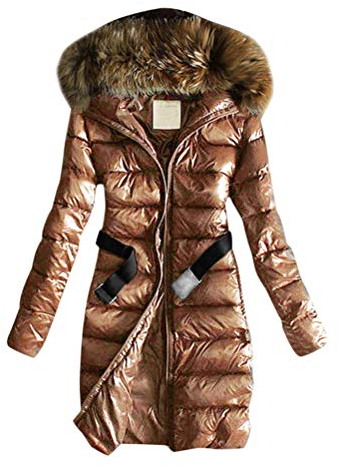 Minetom Damen Winterjacke Wintermantel Daunenjacke Jacke Outwear Frauen Winter Daunenmantel Mit Pelzkragen Mantel Steppmantel (44, Lange Braun)
