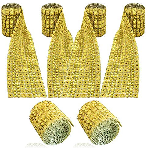 Allazone 6 Reihen 1M Golden Strassband Pyramide Acrylic Rhinestone, Acrylrhinestone Diamant Band für Hochzeitstorten Geburtstag Torte Gastgeschenkbox, Kunsthandwerk Projekt