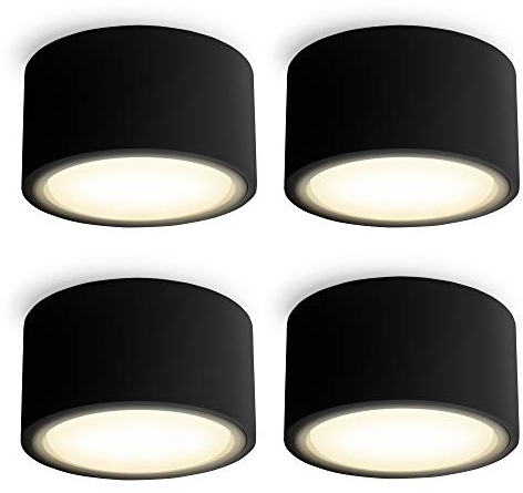 SSC-LUXon 4 Stück CELI-X LED Aufbauleuchte matt schwarz - flach & rund - inkl. tauschbarem LED GX53 mit 5W in warmweiß