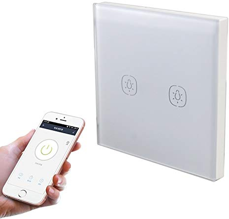 Interruptor de botón Inteligente LLD 2.4G 2 Botones Smart Switch de Pared de luz, Soporte de Alexa/Página Principal de Google de Control de Voz, EE.UU. Enchufe Interruptor de la Pared del Panel de v
