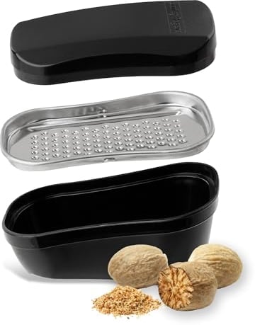 Stanley Rogers Muskatreibe – Premium Edelstahl Muskat Reibe mit Deckel und Aufbewahrungsbox – Ideal für feines Reiben von Muskatnuss & anderen Gewürzen – 9,2 x 5,4 x 4,7 cm,