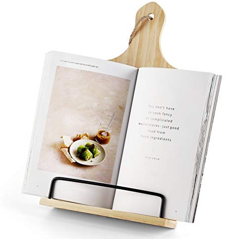 FANATU Kochbuchständer, rustikaler Holz-Kochbuchhalter, Schneidebrett-Stil, verstellbarer Rezept-iPad-Tablet-Bücherhalter und Ständer für die Küche, mit rutschfestem Ständer (natürliche Holzfarbe)