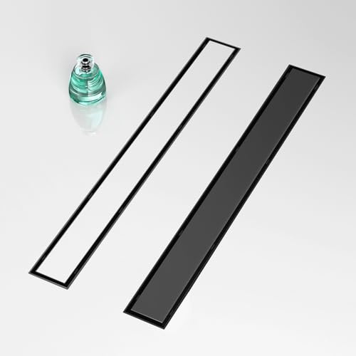 BARONAGE 91,4 cm linearer Duschablauf Mattschwarz, mit reversibler 2-in-1-Flieseneinsatzabdeckung, rechteckiger Bodenablauf 304 Edelstahl, schwarze lineare Abflüsse mit Zubehör, CUPC zertifiziert