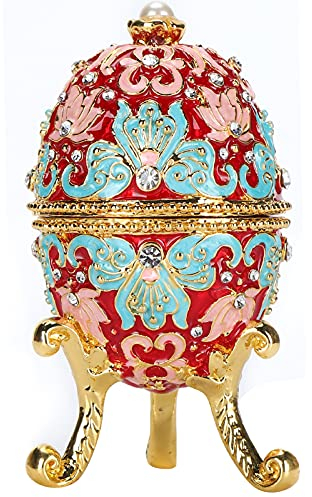 Pssopp Vintage Eiförmige Schmuckschatulle Emaille Schmuckschatulle Klappbare Emaillierte Schmuckschatulle mit Strass-Dekoration für die Geschenksammlung