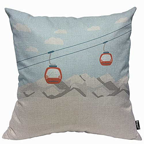 Mugod Blue Cable Red Skilift-Kissenbezug, Dekokissenbezug, Gondeln bewegen sich in Schneegebirgen, Auto-Kissenbezug für Männer und Frauen, dekoratives Zuhause, Sofa, Stuhl, Couch, 45 x 45 cm