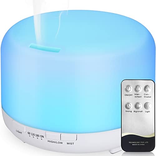 Hianjoo Aroma Diffuser 450ml, Luftbefeuchter mit Timer, Ultraschall Aromatherapie Diffusor 7 Farben LED mit Fernbedienung für Schlafzimmer/Büro/Yoga/Spa - Reines Weiß