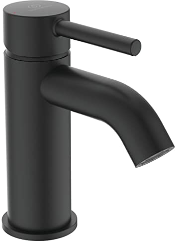 Ideal Standard BC193XG Ceraline Waschtischarmatur mit Ablauf, Bad-Wasserhahn mit Auslauf, Mischbatterie Waschbecken, Wassersparend, Schwarz (Silk Black)