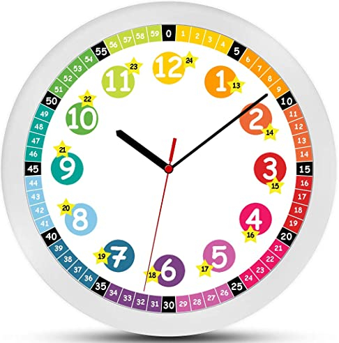K&L Wall Art Lautlose Kinder Wanduhr Lernuhr Uhr für Mädchen und Jungen Kinderwanduhr 30cm Durchmesser (Regenbogen)