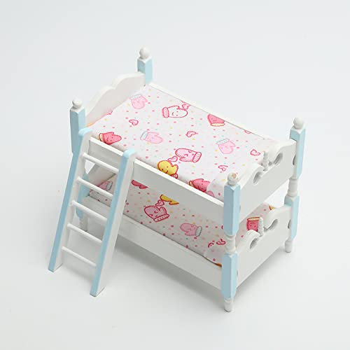 YUNHOME Ornamente Dekoration Modell Skulptur Deko Mechanisches 1:12 Puppenhaus Mini Möbel Schlafzimmer Kinder Etagenbett Miniatur Modell Spielhaus Cartoon Kreative Dekoration,Blau