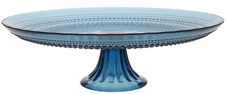 FORTESSA Jupiter Beaded Hobnail Glass Vintage Themed Glass Serveware, Large 13 Inch Vintage Cake Stand, Dishwasher-Safe, Cornflower Blue