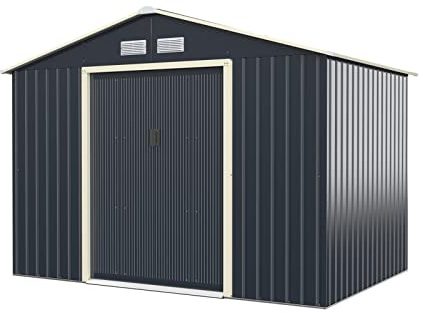 GOPLUS 4,83m² Abri de Jardin en Métal Galvanisé avec Porte Coulissante avec Poignée Portable, Résistant aux Intempéries, Cabine de Stockage à Jardin avec Bouches d'Aération, 9,76m³