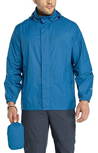 33,000ft Veste de pluie légère imperméable pliable avec capuche pour vélo Coupe-vent Camping Outdoor, bleu moyen, L