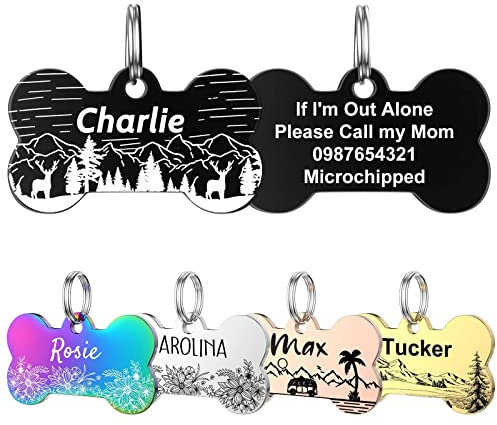 Hundemarke mit Gravur - YEHANTI Edelstahl Hunde Anhänger Hundemarke Personalisiert Hundehalsband mit Namen, Hundemarken mit Verschiedenen Mustern, Erkennungsmarken für Hund und Katze (S, Schwarz)
