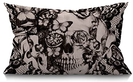 BGBDEIA Kissenbezug im viktorianischen Gothic-Stil, Spitze, Totenkopf, Bauernhaus, 30 x 50 cm, dekorativer Kissenbezug, Heimgeschenk, Einweihungsgeschenk, 30 x 50 cm