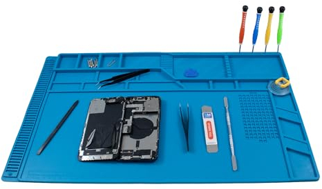 MMOBIEL Reparatur- und Lötmatte Silikon - 55 x 35 cm – Silikonmatte Hitzebeständig bis 500°C - Werkbankmatte für Lötarbeiten, Handy-, Computer- und Elektronikreparaturen - Silikon-Lötmatte – Blau