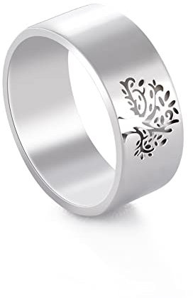 Amaxer Albero della Vita Anello Cavo per Donna Uomo Vichingo Albero della Vita Acciaio Inossidabile Fascia per Dito Anelli Gioielli Anniversario Matrimonio Coppia Regali (D'argento, 11)
