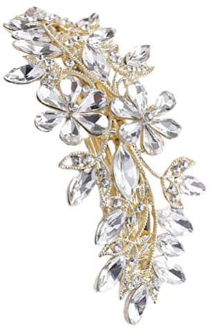 Lurrose Haarklammern mit Kristallblumen Metall Französische Haarspange Strass Haarnadel Haarknotenhalter Barocke Kopfbedeckungen Haarschmuck für Die Tägliche Reiseparty