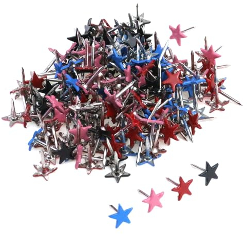 Dnyta 200 Stück Stern-Reißzwecken, dekorative Reißnägel, 4 Farben, DIY, handgefertigt, kreative Pinnnadeln für Korkplatte, Rosa, Schwarz, Rot, Blau