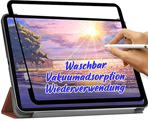 Dabernur [2 Stück] Papierfolie Schutzfolie Nano-Saugnäpfe, für iPad Pro 12.9 Zoll (2022 M2/2021/2020/2018), Matte Wiederverwendung Waschbar Schutzfolie Displayschutz Feel Paper