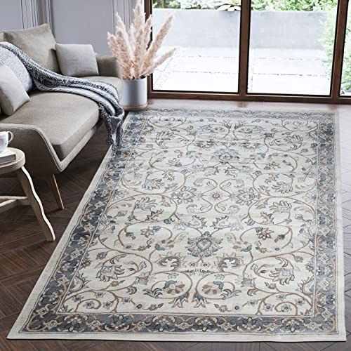 Mazovia Orientalisch Teppich - Traditioneller Teppich für Wohnzimmer, Esszimmer - Orient Teppiche Ornament - ÖKO-TEX Wohnzimmerteppich Creme Grau - 250 x 350 cm