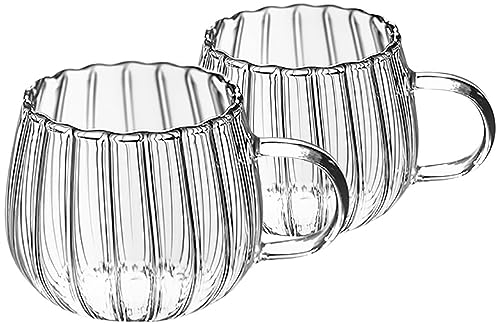 UPKOCH 2 Pack Glass Coffee Mugs, Pumpkin Shape Clear Tea Cups with Handle, Creative Glass Mugs for Coffee, Tea, Milk, Juice, Ice Cream, 350ml Transparent Breakfast Cups