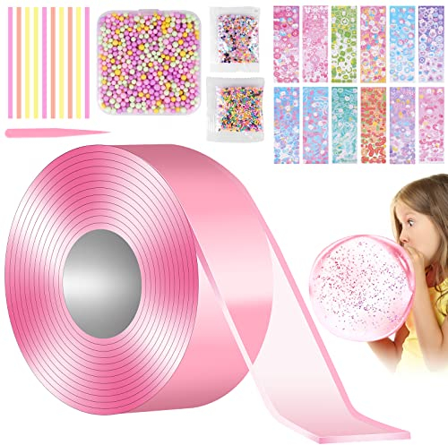 OSDUE Nano Tape Bubbles Kit, Magischer Kunststoff-Blasenballon, Doppelseitiges Klebeband DIY Craft Kit, für Kinder Mädchen Erwachsene Partygeschenke Geschenke Fidget Toy Craft (5cm-3M,Rosa)