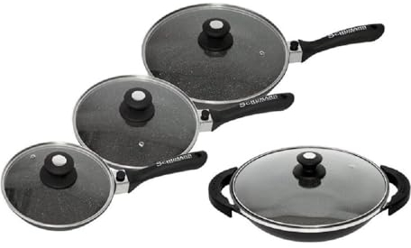 Schumann Professionnel - Lot de 3 Poêles 20/24/28cm - Wok 32cm - Compatibles Tous feux dont Induction - Fonte d'Aluminium Sans PFOA - Manches Amovibles & Poignées en Silicone - Couvercles Inclus