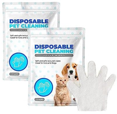 PetGuardian Disposable Pet Cleaning Glove Wipes, Pet Grooming Glove Bathing Gloves, No Washing Gentle Deodorizing Wipes, Effortlessly Clean Every Area for Pet (2Pack)