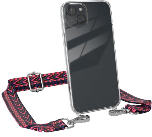 EAZY CASE Handykette - Verstellbares Taschenband kompatibel mit iPhone 15 Plus, Schulterriemen, Handykordel mit Silikon Hülle, Umhängetasche, Pink Blau Silber
