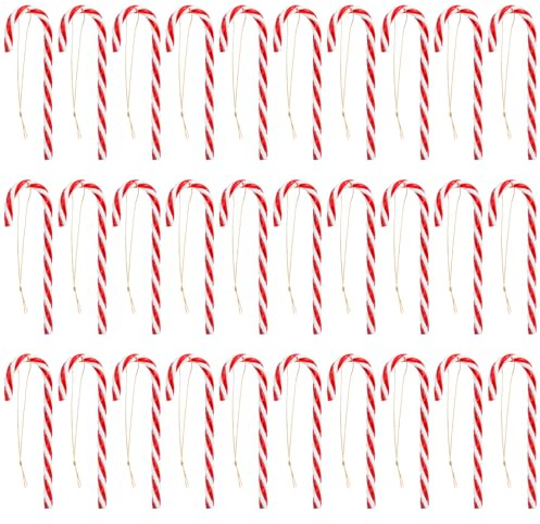 Naler 30 x Zuckerstangen Weihnachtsbaumschmuck Baumbehang Weihnachtsbaum Dekoration Anhänger mit Kordel Rot und Weiß