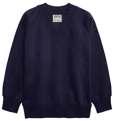 ZECO Unisex Kids V Neck School Uniform Sweatshirt for Boys & Girls (3-13+ Years) Navy Blue