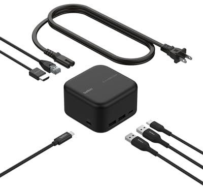 Belkin Connect USB-C 6-in-1 Core GaN Dock 130W, Multiport Docking Station w/ 96W PD to Peripherals, USB-C, USB-A, Gigabit Ethernet, & HDMI 4K Ports for Gaming, MacBook Pro, PC Laptops, & Chromebook