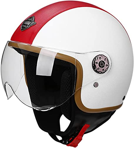 Unisex-Erwachsene Vintage-Motorrad-3/4-Helm, Klassischer Leder-Motorrad-Jet-Halbhelm Mit Sonnenblende, ECE-Zugelassene Retro-Helme Mit Offenem Gesicht Für Cruiser Scooter A,M=56-67CM