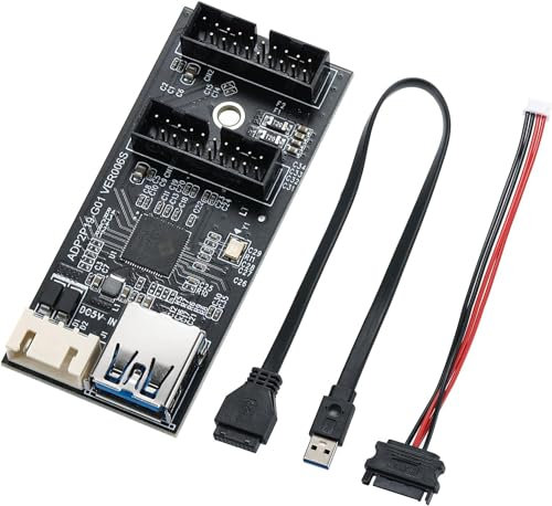 YABOANG USB3.2 19PIN to Internal Dual USB 3.2 GEN1 19PIN Adapter Card, Extend 4 Front Panel USB 3.0 Port, 5Gbps USB 3.2 GEN1 Converter Header for Windows 11/10/8/7 LINUX MAC