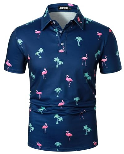 AIOIDI Polo Hawaii à Manches Courtes pour Hommes et Imprimé Cocotier T-Shirt de Vacances