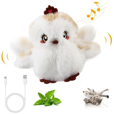 GiGwi Juguetes de Aves Voladoras para Gatos de Interior, Juguetes Interactivos para Gatos con Chirrido Automático, Juguetes de Hierba Gatera Recargables Eléctricos para Gatos, Juguete Activado por