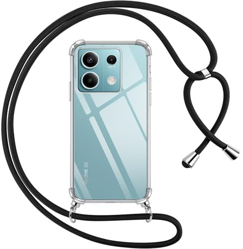 Pnakqil Coque pour Xiaomi Redmi Note 13 5G avec Cordon, Transparente Silicone Housse avec Réglable de Collier Anti-Chute Etui pour Redmi Note 13 5G, Ètuis à Bandoulière 6.67, Noir