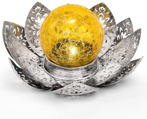 ORHOMELIFE Solarlampen für Außen Solar Lotus Garten Deko Solar Bodenleuchte für Garten Warmes Licht Gartenleuchten für Außen Terassendeko LED Solarleuchten Wasserdicht Grau