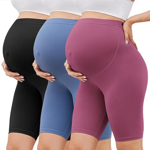 VALANDY Creamlush Shorts de maternité au-dessus du ventre - Short de motard de 20,3 cm pour femme enceinte, pantalon de yoga décontracté, L