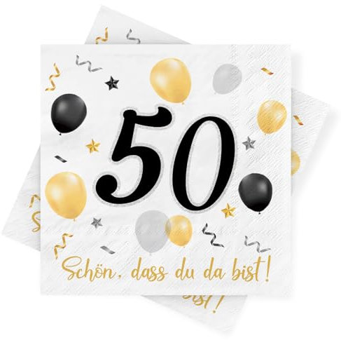 Servietten 50. geburtstag, 30 Stück Schwarze Gold Geburtstags Servietten, Deko 50. Geburtstag Schön, dass Du da bist, 3-Lagig Papierservietten für Mann Frau Geburtstag Feier Jubiläum Tischdekoration