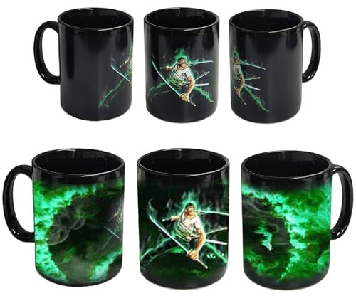 Anime Tasse, Roronoa Zoro Keramikbecher, One Piece Kaffeetasse, Farbwechselbecher bei Einwirkung von Heißem Wasser, Geschenk geeignet für Geburtstage, Weihnachten, Neujahr und Thanksgiving