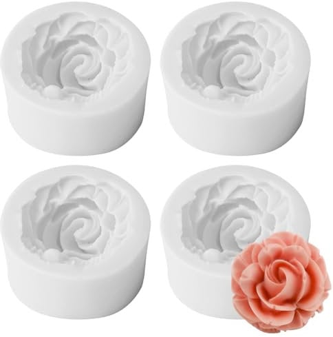 Paotxpum 4 PCS 3D roseFlower Silicone Mold, Flower Fondant Cake Baking Molds, Chocolate Candy Mold for Party Baby Shower Cake Decoratin Clay,Soap Crafting Projects 4pcs