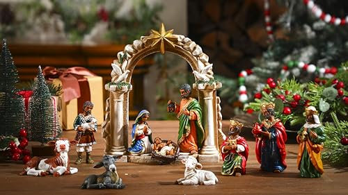 Wesiti 11-teiliges schwarzes Krippen-Set, afrikanische amerikanische Krippe, Figuren-Set für den Innenbereich, Mini für Weihnachtsdekoration, Geschenk, Krippenset, Mini-Jesusfigur, Krippe,