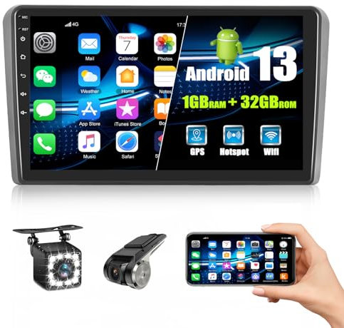 [2+64G] SIXWIN Android 13 Radio Coche para Audi A3 S3 RS3 8P, 9 Pulgadas Pantalla Táctil con Bluetooth/GPS/FM/RDS/WiFi/USB Enlace Espejo/Mandos en el Volante+Canbus+Cámara+DVR