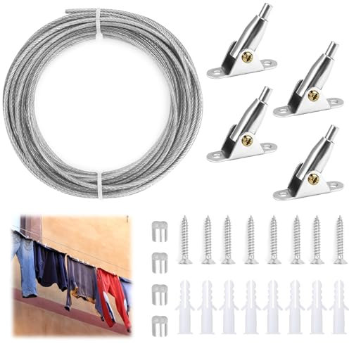 10m Cavo Acciaio 2mm, Fune Metallica Kit Tende Regolabile, Cavo Sospensione Acciaio con Viti, Cavo Acciaio Per Tend, Acciaio Inossidabile Corda Appesa, Filo Acciaio per Tende, Stendibiancheria