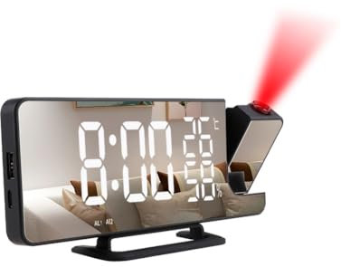 Projektionswecker mit Radio, USB-Anschluss, LED-Anzeige, 180° Projektor, Dimmer, Dual-Alarm für Schlafzimmer - 12/24H, Schwerschläfer