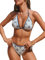 CUPSHE Damen Bikini Set Neckholder Triangel Häkelkante Bikini Low Waist Seitlich Gebunden Bademode Zweiteiliger Badeanzug Swimsuit Eisblau/Blumen M
