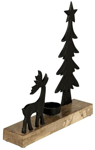 EGLO LIVING Teelichthalter mit Deko Rentier Baliguian, Weihnachtsdeko Fensterbank Wohnzimmer, Tischdeko Weihnachten Hirsch Weihnachtsbaum, Holz und Metall in Schwarz, 25 x 27 cm