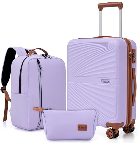 Eeeza Carry On Luggage Set Suitcase 3 Piece,Purple (20/BP/TB)