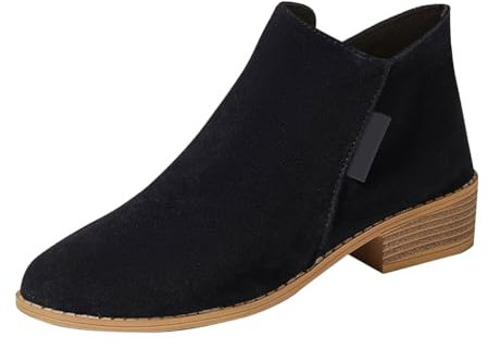 Generico Stivali Donna Bassi Estivi Boot Donna Neri Stivaletti con tacco a punta tinta unita satinato con cerniera laterale con scollo a V e primavera e Stivali Biker Donna Bassi Stivali (Black, 36)